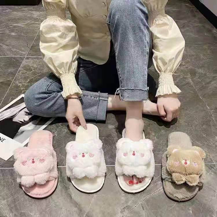 Dép lông thỏ đi trong nhà, quai ngang dạng bánh mì, đi ấm chân vào mùa đông