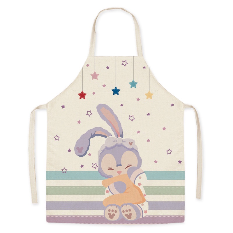 Tạp dề vải lanh không tay in hình thỏ hoạt hình dễ thương kiểu dáng cho người lớn và trẻ em