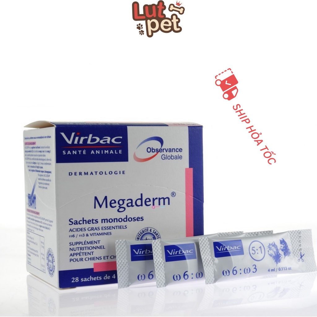 Gel dưỡng mượt lông - dưỡng da Megaderm Virbac cho chó mèo kích thích mọc lông - 1 hộp