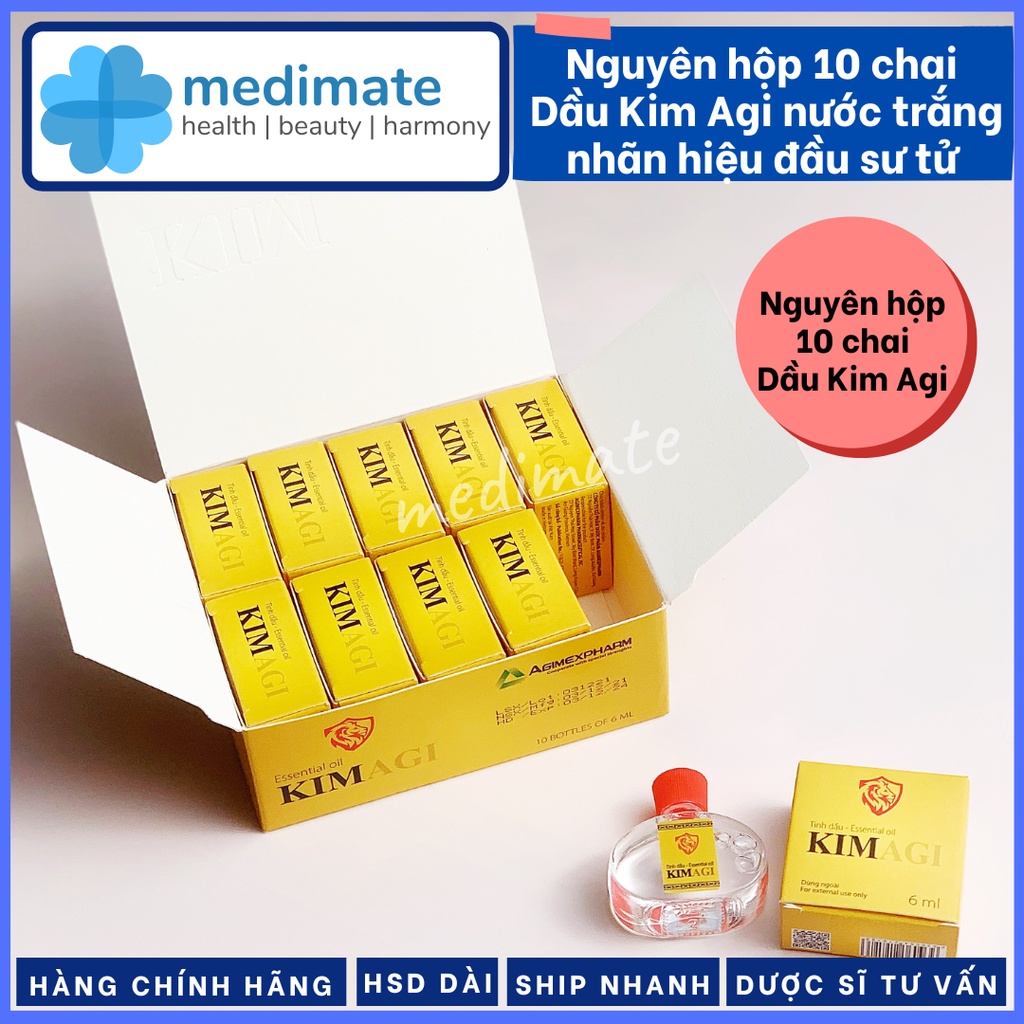 NGUYÊN HỘP 10 CHAI Dầu Gió Kim Agi nhãn hiệu đầu sư tử giúp giữ ấm, xoa bóp, mùi hương thư giãn