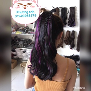 Tóc cột đen line tím - hình thật
