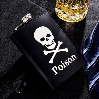Bi đông inox đựng rượu 8oz in hình đầu lâu