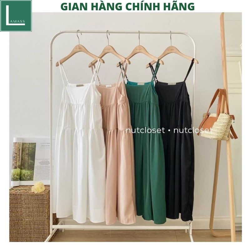 Đầm babydoll 2 dây V10 kiểu dáng hàn quốc ULZZANG tiểu thư dễ thương maxi đi biển váy dự tiệc chữ A xèo bồng -LAMASS