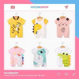 Quần Áo Trẻ Em Sơ Sinh Bộ Đồ Liền Thân Cộc Tay Chất Cotton Bodysuit Hình Thú Cho Bé Trai Bé Gái [BDC17]