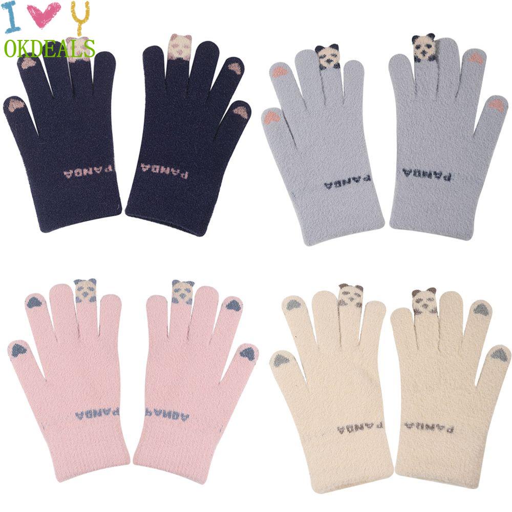 Okdeals Găng Tay Dệt Kim Dày Dặn Ấm Áp Hình Mèo Hoạt Hình Có Thể Chạm Màn Hình Cảm Ứng Mùa Đông Cho Nữ Ngoài Trời