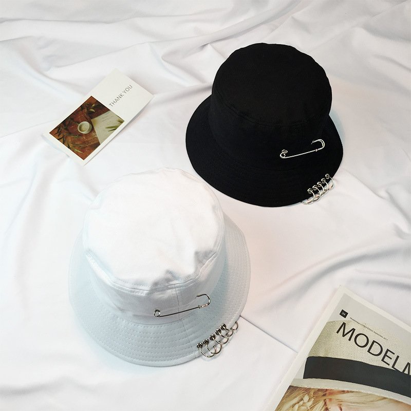 Mũ bucket xỏ khuyên cá tính form unisex nam nữ hai màu đen, trắng - B27