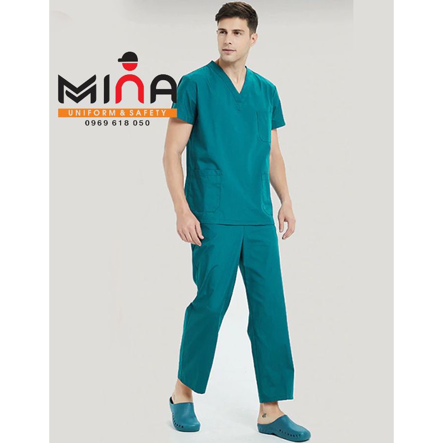 Bộ scrubs bác sĩ, quần áo y tế phẫu thuật - Màu Xanh cổ vịt (Có hình ảnh thực tế)