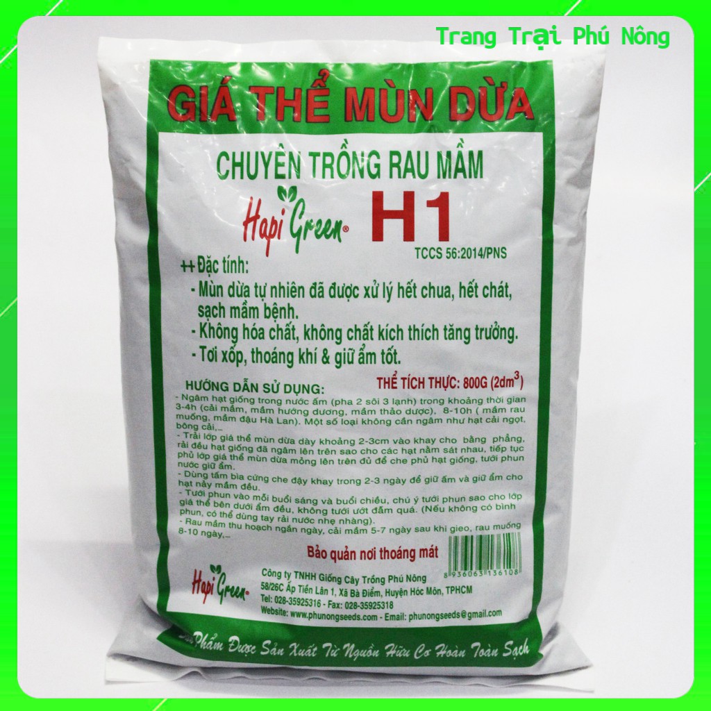 Giá Thể Mùn Dừa Chuyên Trồng Rau Mầm H1 Hapi Green Phú Nông - Gói 800g - Plotting Soil