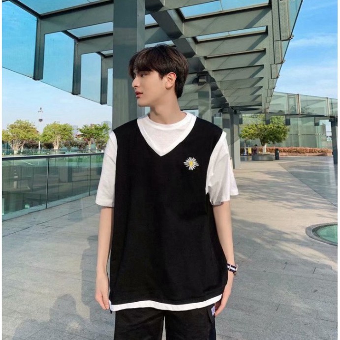 Áo gile unisex form rộng Thêu Hoa Cúc nam nữ phong cách ulzzang siêu hot