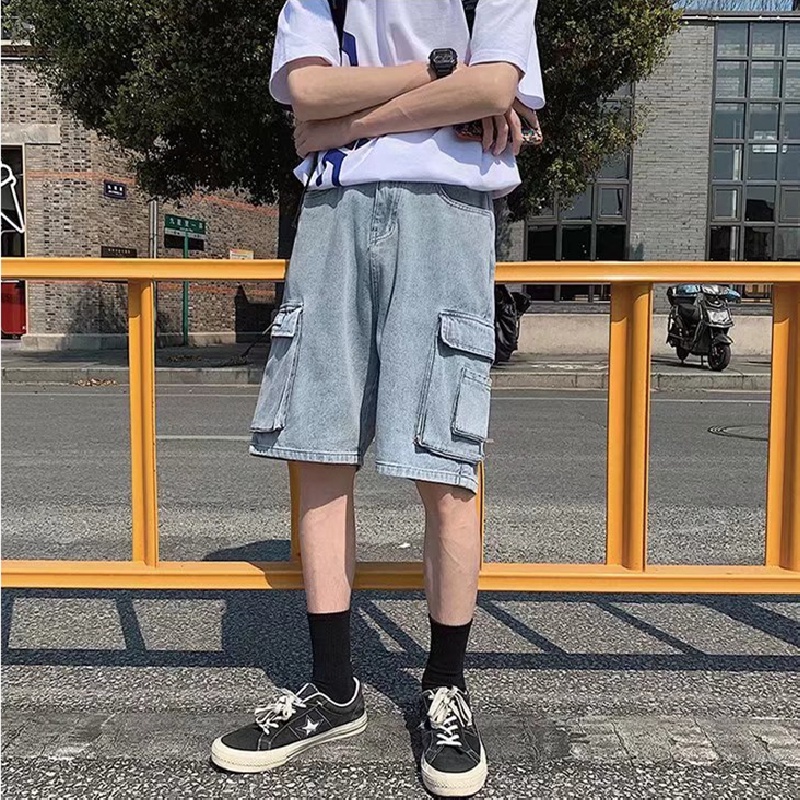 Quần Short jeans Phong Cách hip hop Thời Trang Hàn Quốc Cho Nam size M-3XL