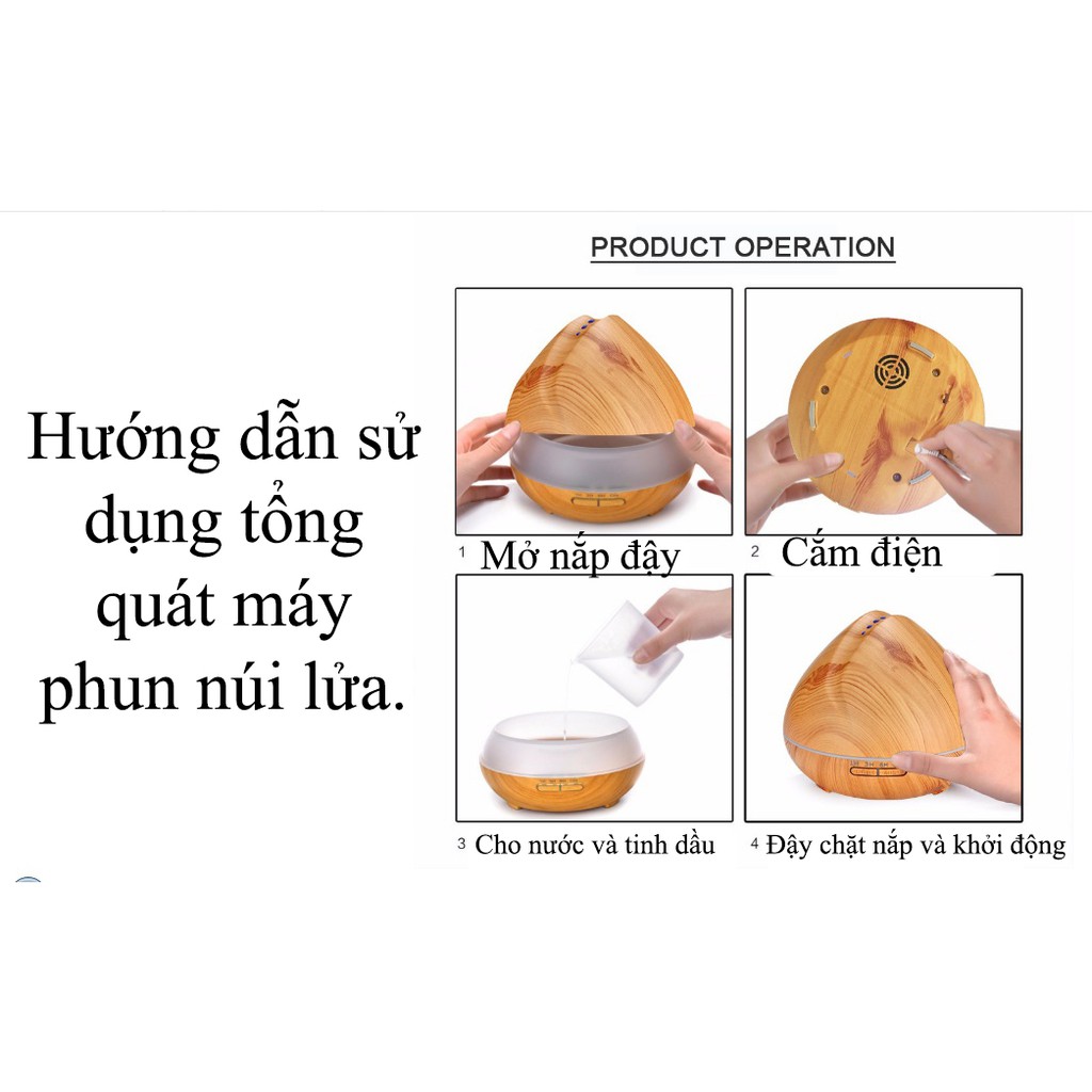 Máy khuếch tán tinh dầu chóp núi vàng dung tích 400ml có chế độ hẹn giờ, BH 6 tháng