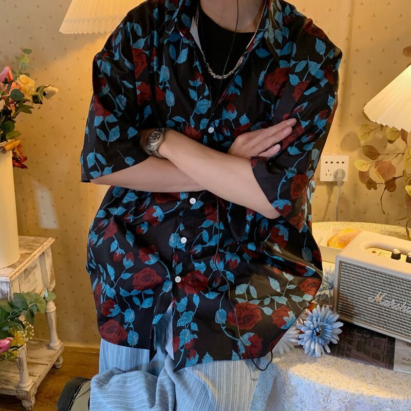 Mới Áo Sơ Mi Ngắn Tay In Họa Tiết Hoa Hồng Phong Cách retro Hàn Quốc Cho Nữ