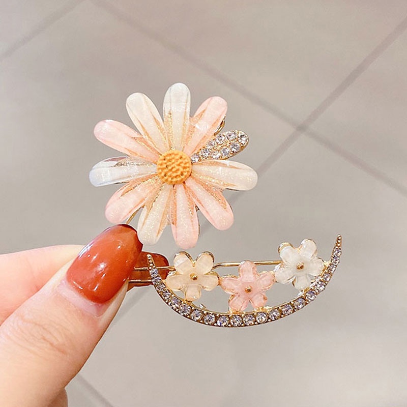 1 Kẹp Tóc Hình Hoa / Mặt Trăng / Tròn Đính Pha Lê Dễ Thương Cho Bé Gái