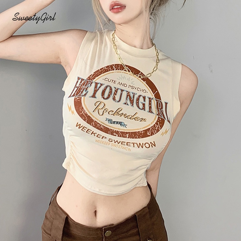 Áo tank Top Cổ Tròn In Chữ Phối Màu Tương Phản Thời Trang 2022 Quyến Rũ Cho Nữ