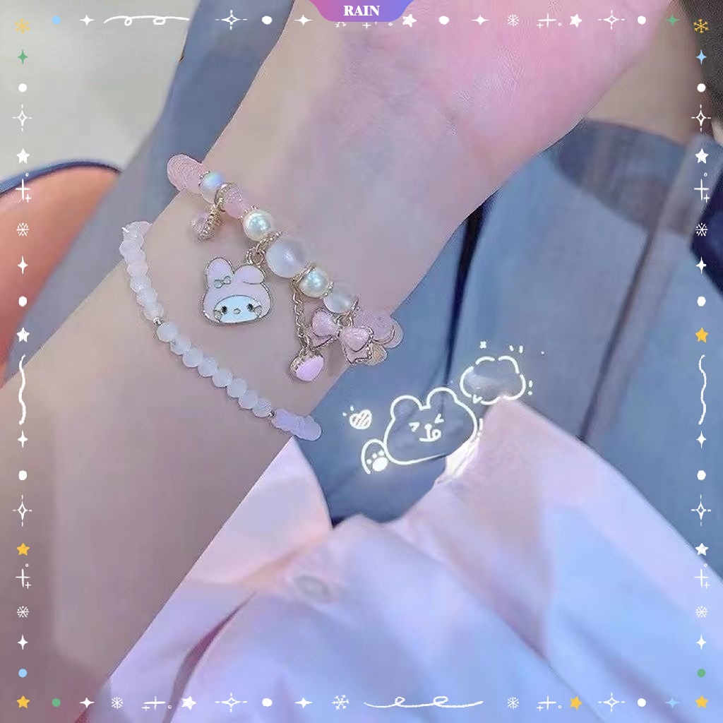 SANRIO Vòng Đeo Tay Chuỗi Hạt Co Giãn Mặt Dây Đôi Hình Cinnamoroll Kuromi My Melody Dễ Thương Dành Cho Nữ