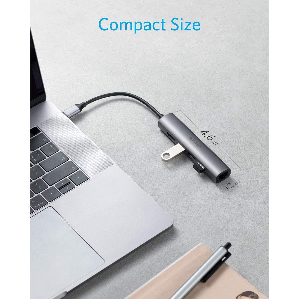 Bộ chia Anker USB-C 5 trong 1, 4k USB-C ra HDMI, Ethernet 1Gbps, 3 x USB3.0