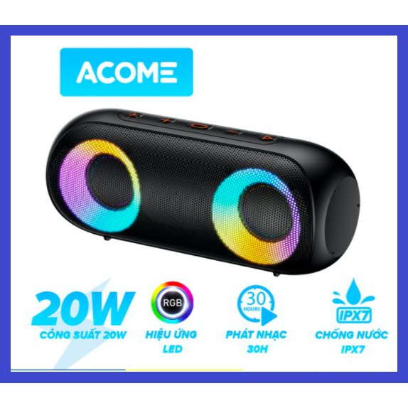 Loa Bluetooth ACOME A20 Công Suất 20W Hiệu Ứng LED RGB Chống Nước IPX7 30H Sử Dụng Liên Tục