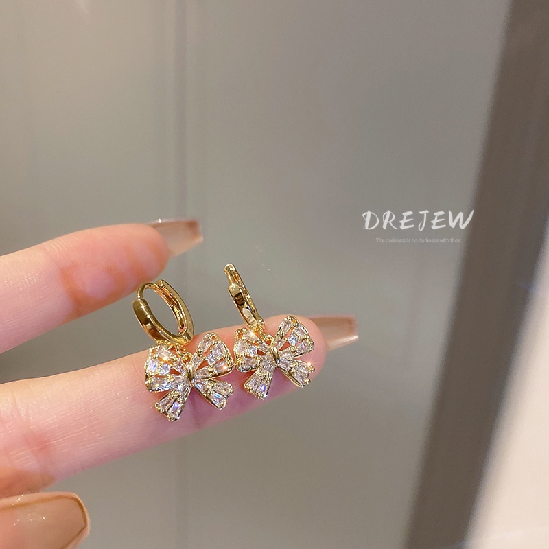 DREJEW Khuyên Tai Mạ Vàng Thật Đính Đá Zircon Phong Cách Hàn Quốc Thời Trang Chất Lượng Cao