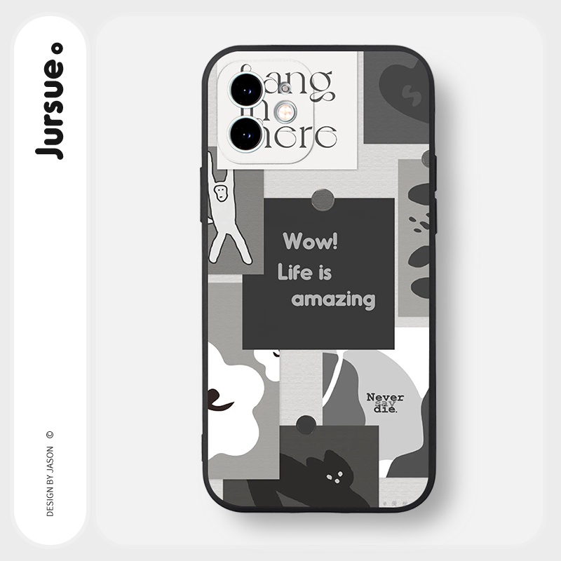 Ốp lưng JURSUE mềm chống bẩn hình độc lạ đen Cho iPhone 14 13 12 11 Pro Max SE 2020 X XR XS 8 7 ip 6S 6 Plus Y2237
