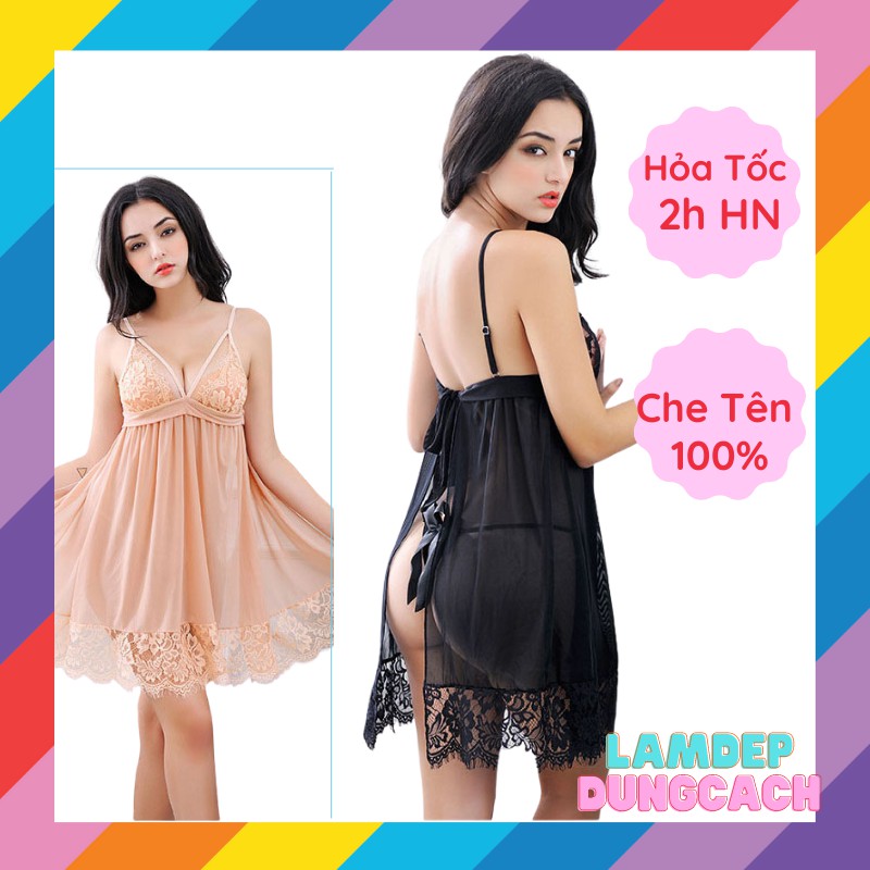 Váy ngủ Bigsize nữ- Đầm ngủ sexy bigsize xuyên thấu sexy kèm quần chíp- SX.MC