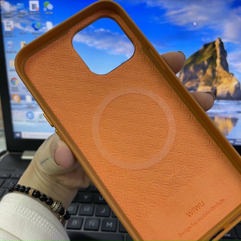 Ốp da bê WIWU Magsafe Leather Geniune Iphone 13 pro max