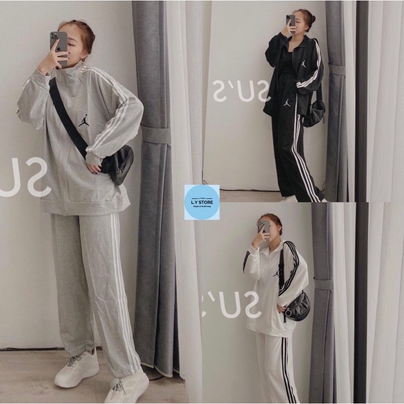 Set 3 Sọc Bóng Rổ LYSTORE Nữ [FREESHIP]  Bộ đồ thể thao thu đông sporty năng động màu ĐEN | TRẮNG | XÁM Ulzzang