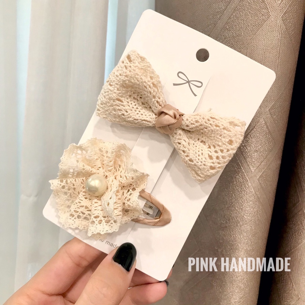Sét kẹp tóc ren  handmade style Hàn Quốc