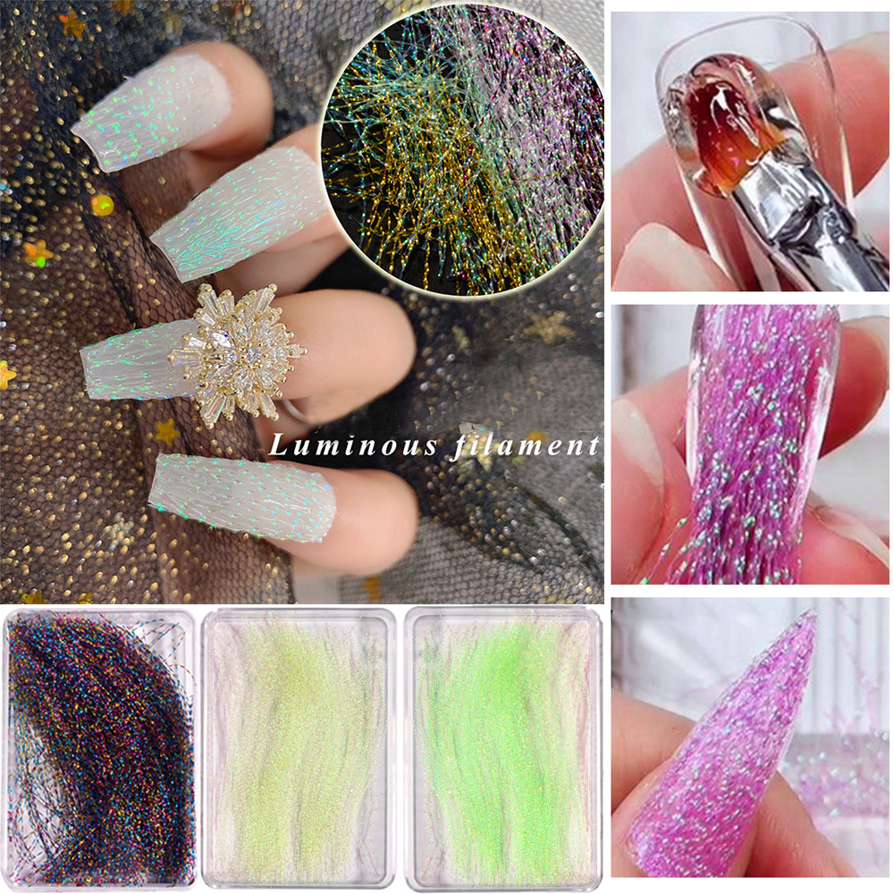 Sợi thủy tinh dạ quang nhiều màu tùy chọn dùng trang trí móng tay