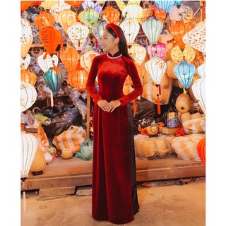 Áo dài nhung đỏ đô- tươi