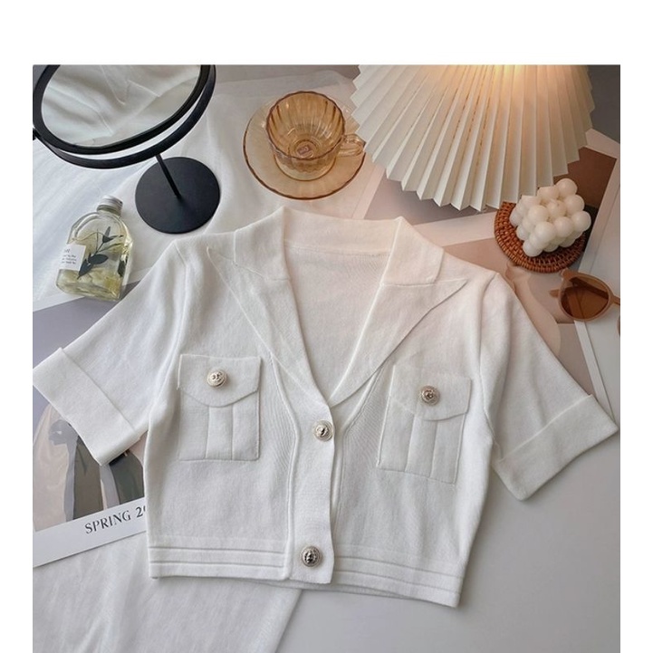 Áo len croptop cổ vest