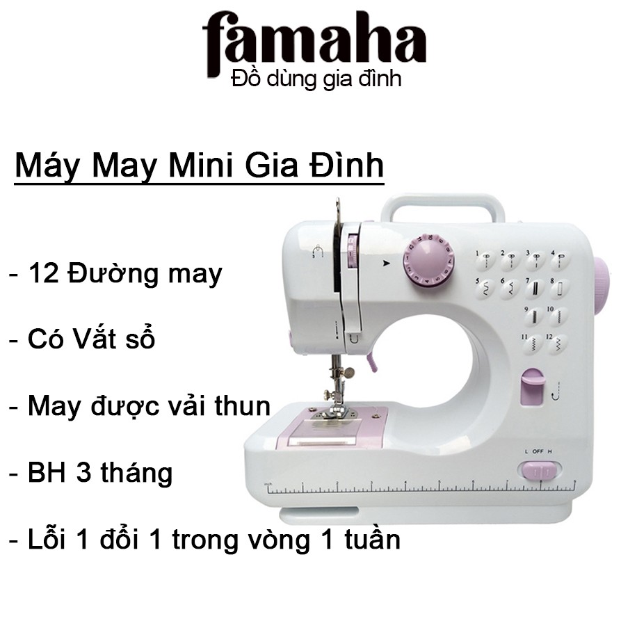 Máy Khâu Mini Gia Đình 12 Đường May, Có Vắt Sổ Kèm Chân Vịt FAMAHA