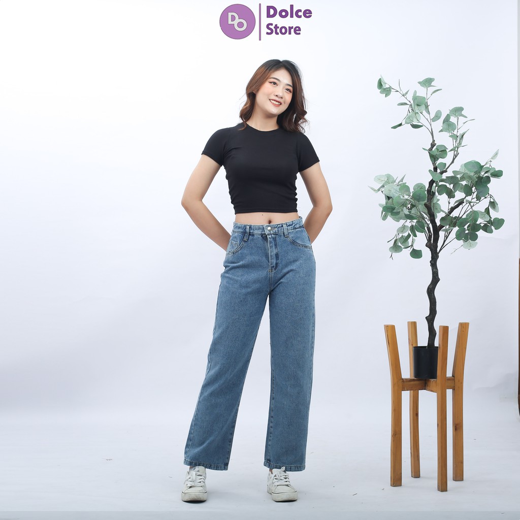 Quần jean ống rộng nữ ❤️ Quần bò nữ lưng cao dáng suông chất mềm mại - Dolce 3131