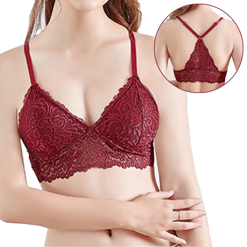 Áo Ngực Cotton Ren Chữ Y Màu Trắng/Đen Không Gọng Có Khóa Cài Dành Cho Nữ