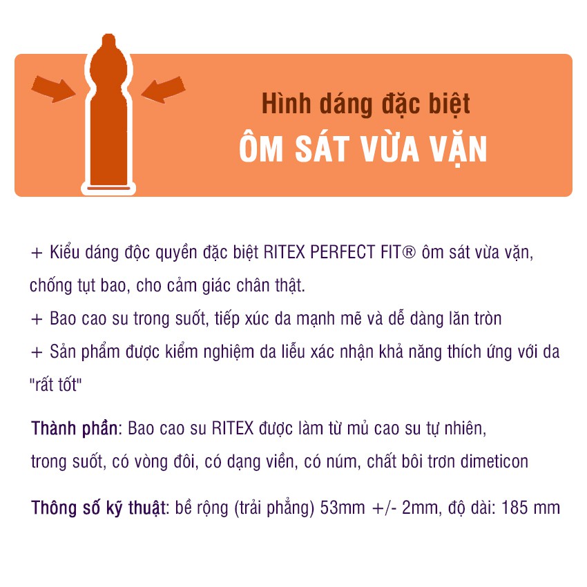 Bao cao su Ritex FEELING - Ôm sát vừa vặn Hàng đầu tại Đức [Hộp 8 chiếc] Có che tên RI-FEELING8