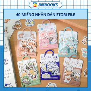 Sticker cute dán sổ trang trí hộp 40 chiếc Etori Life hình động vật dễ thương BMBooks