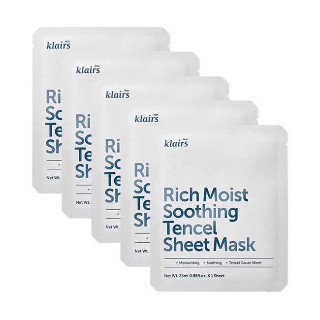 Combo 5 Mặt Nạ Dưỡng Ẩm, Phục Hồi Da Dear Klairs Rich Moist Soothing Tencel Sheet Mask