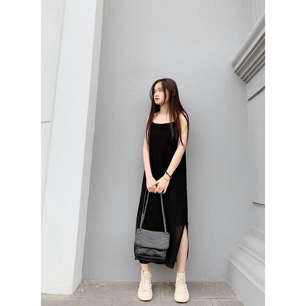 Váy hai dây voan thun trong xẻ tà nữ | BigBuy360 - bigbuy360.vn