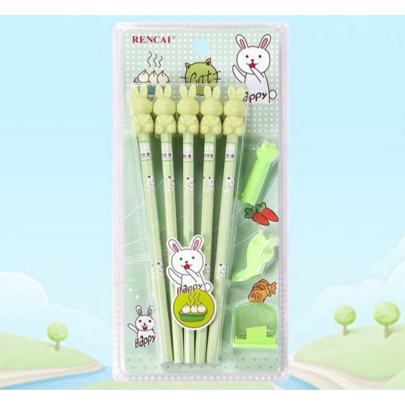 Set 10 bút chì HB, chuốt, gôm, cá đệm tay, nắp đậy cho bé