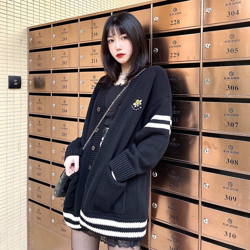 Áo Len Cardigan Kẻ Con Ong Ulzzang
