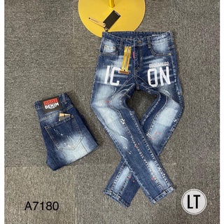 Quần jean xanh in chữ icon có khoá giả hot💥