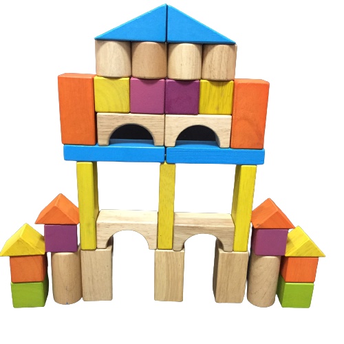 Đồ chơi gỗ - Bộ xếp hình xây dựng 54 hình khối cho bé sáng tạo tặng kèm sách hướng dẫn xếp