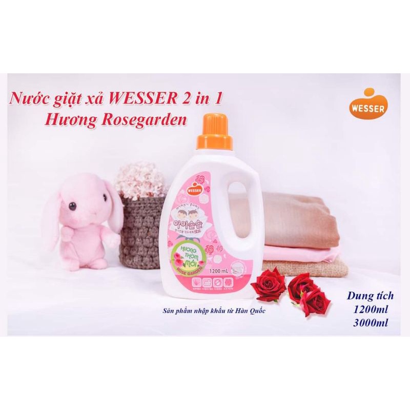 Nước giặt xả wesser 2 in1 3000ml hương phấn và hương hoa hồng