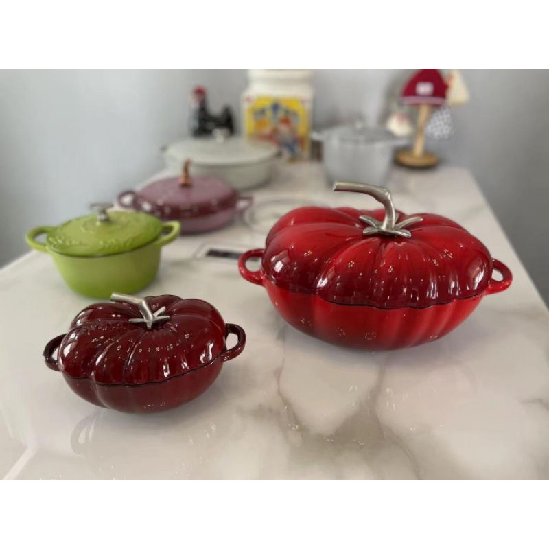 Nồi gang đúc tráng men cà chua siêu xinh size 16cm, 27cm