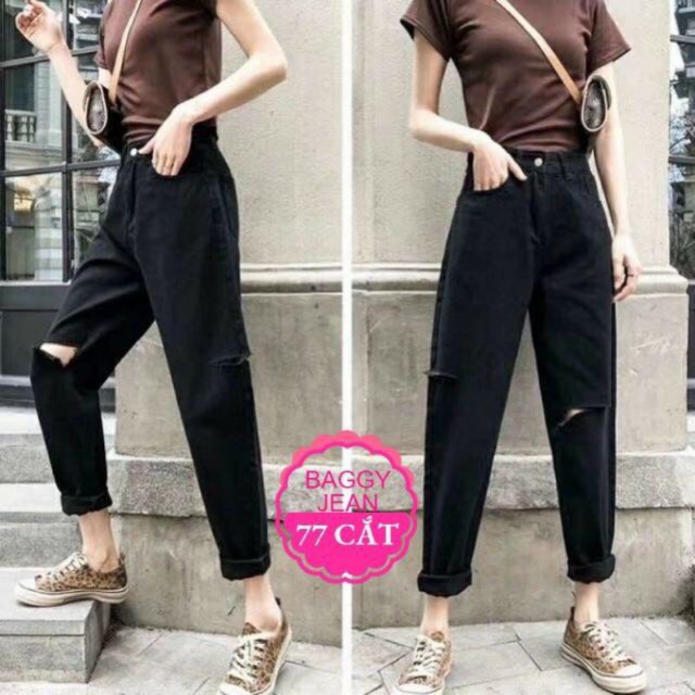 quần baggy đen rách new