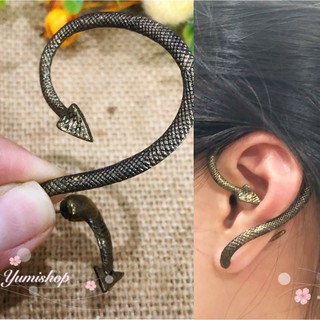 Bông Tai Earcuff Xỏ Khuyên Tai Kết Hợp Móc Vành Màu Đồng Hình Rắn Phụ Kiện Thời Trang Phong Cách Retro Cổ Điển Vintage
