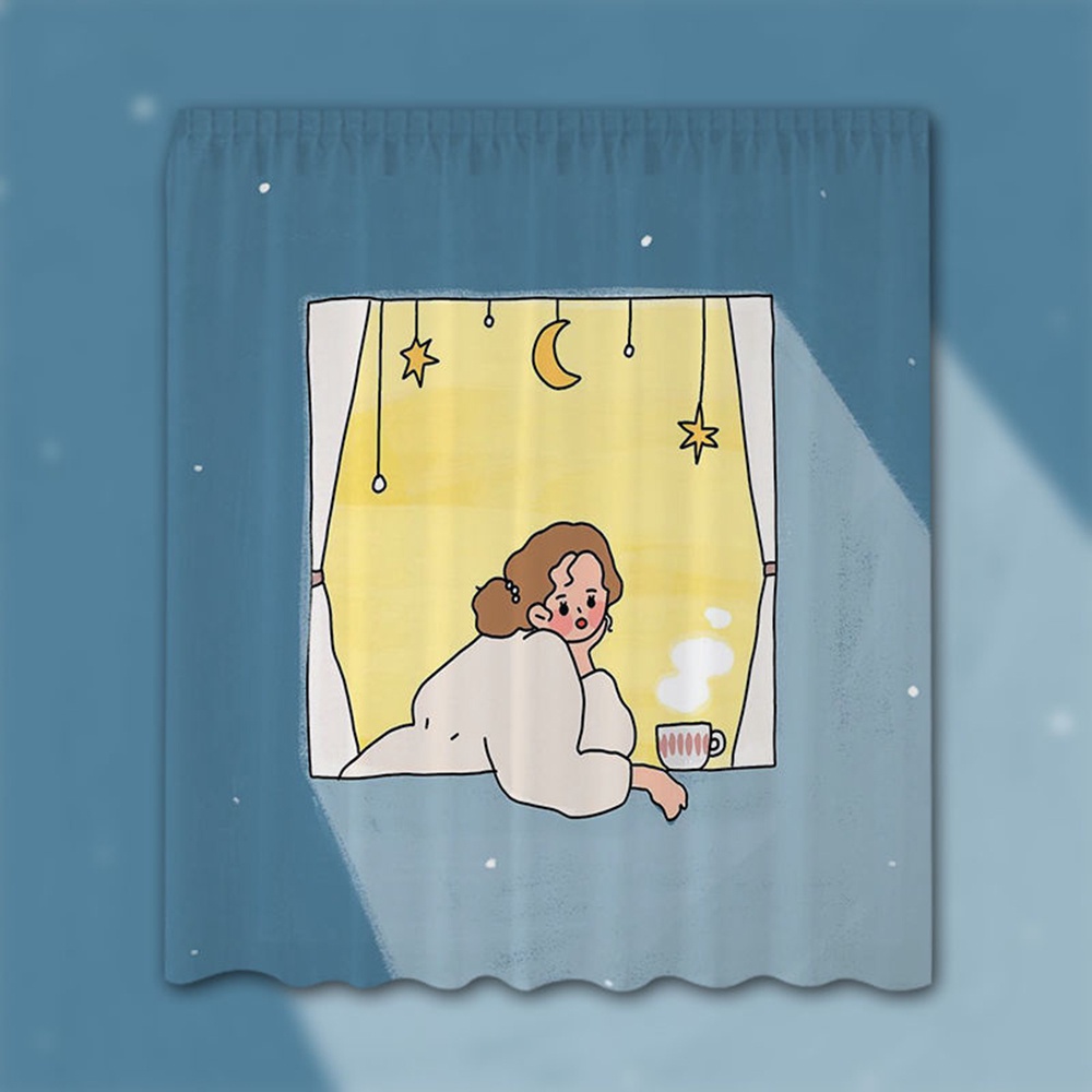 Dễ Thương Rèm Cửa Sổ Ngắn Mini Thiết Kế Hoạt Hình Đơn Giản Sáng Tạo