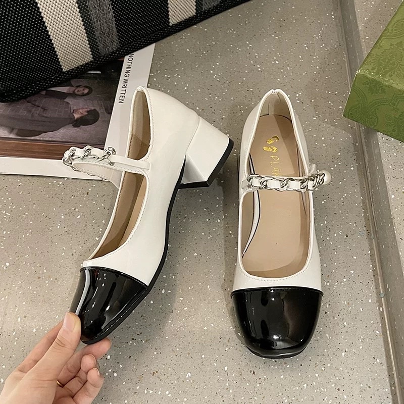 Giày Mary Jane quai cài đế vuông 4cm Vitage phiên bản Hàn mới nhất D19