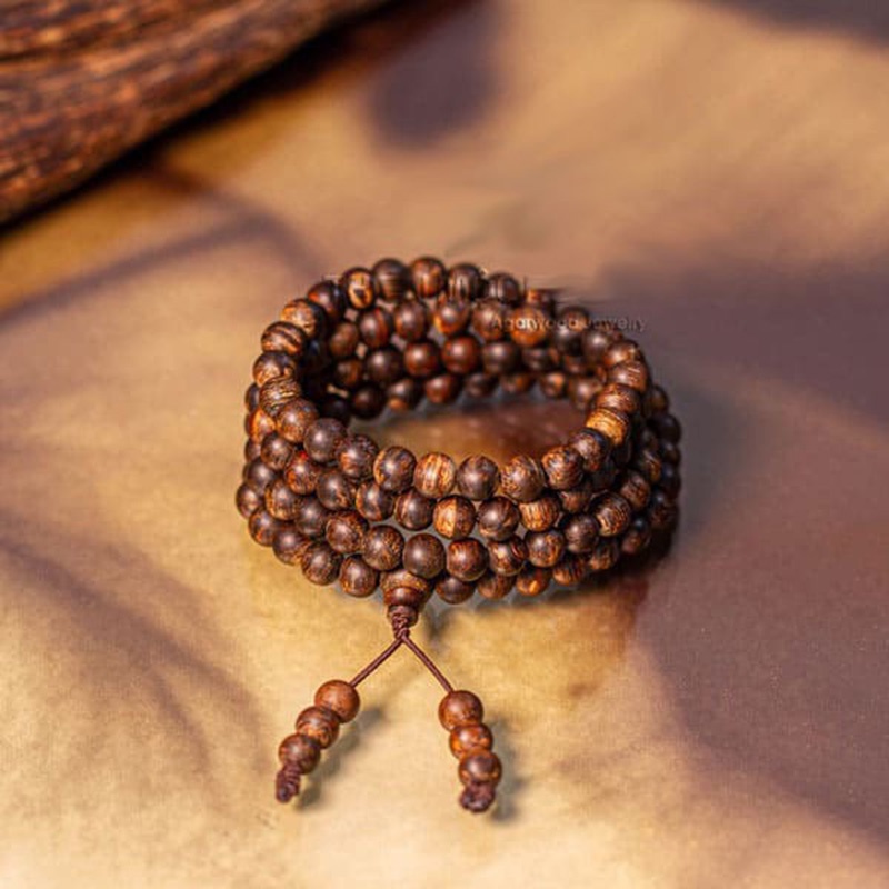 Vòng đeo tay gỗ trầm hương tràng 108 hạt dành cho nam nữ tặng kèm hộp gấm sang trọng CAO CẤP