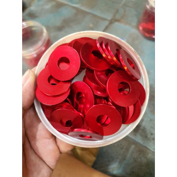 Lông đền nhôm 6ly loại gắn lốc máy màu đỏ và dàn áo 6ly 8ly 10ly 12ly 14ly