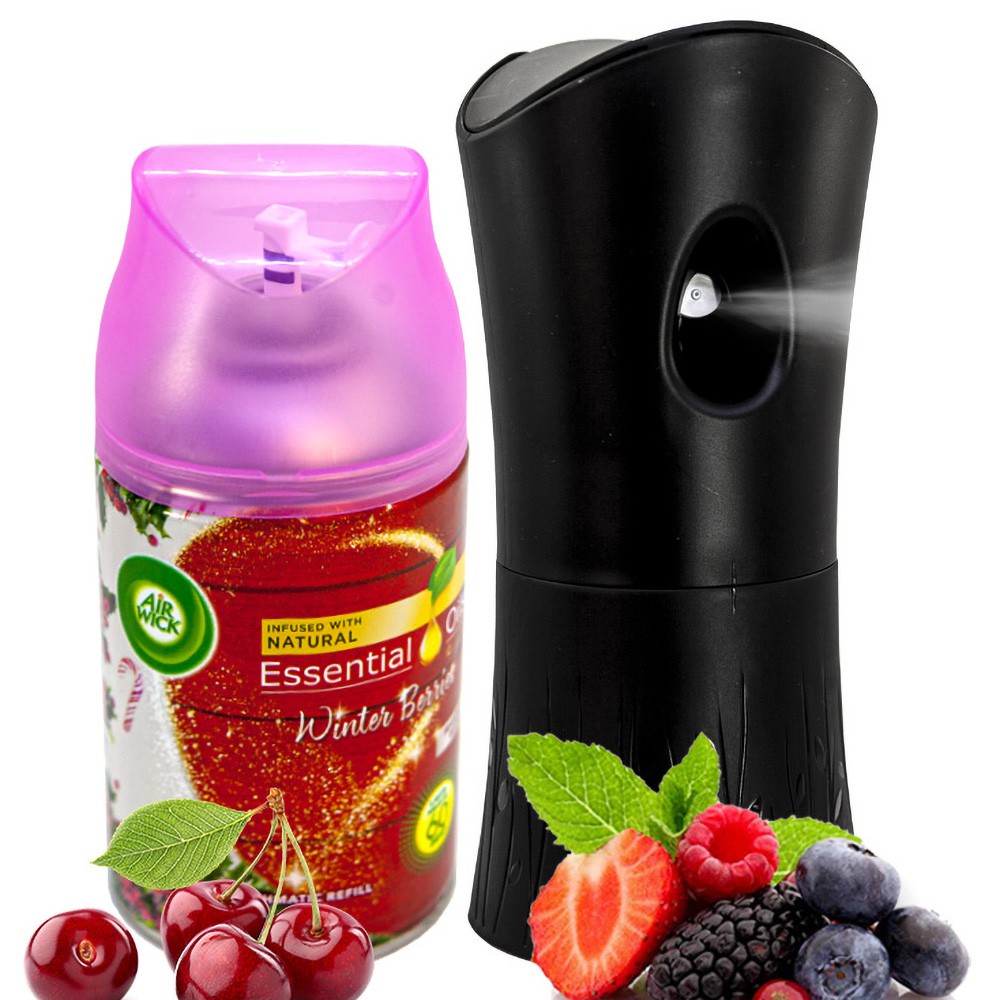 Combo máy phun + bình xịt tinh dầu tự động Air Wick Winter Berries 250ml - hương quả ngọt, thơm phòng, kháng khuẩn